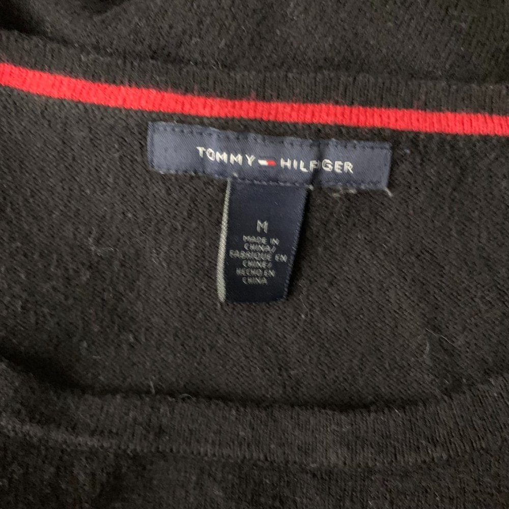 Tommy Hilfiger Knit Bow Sweater M Black Pullover Crewneck Stretch - Picture 6 of 6